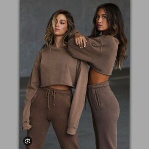 joah brown soho long sleeve crop top, toast, sz s/m